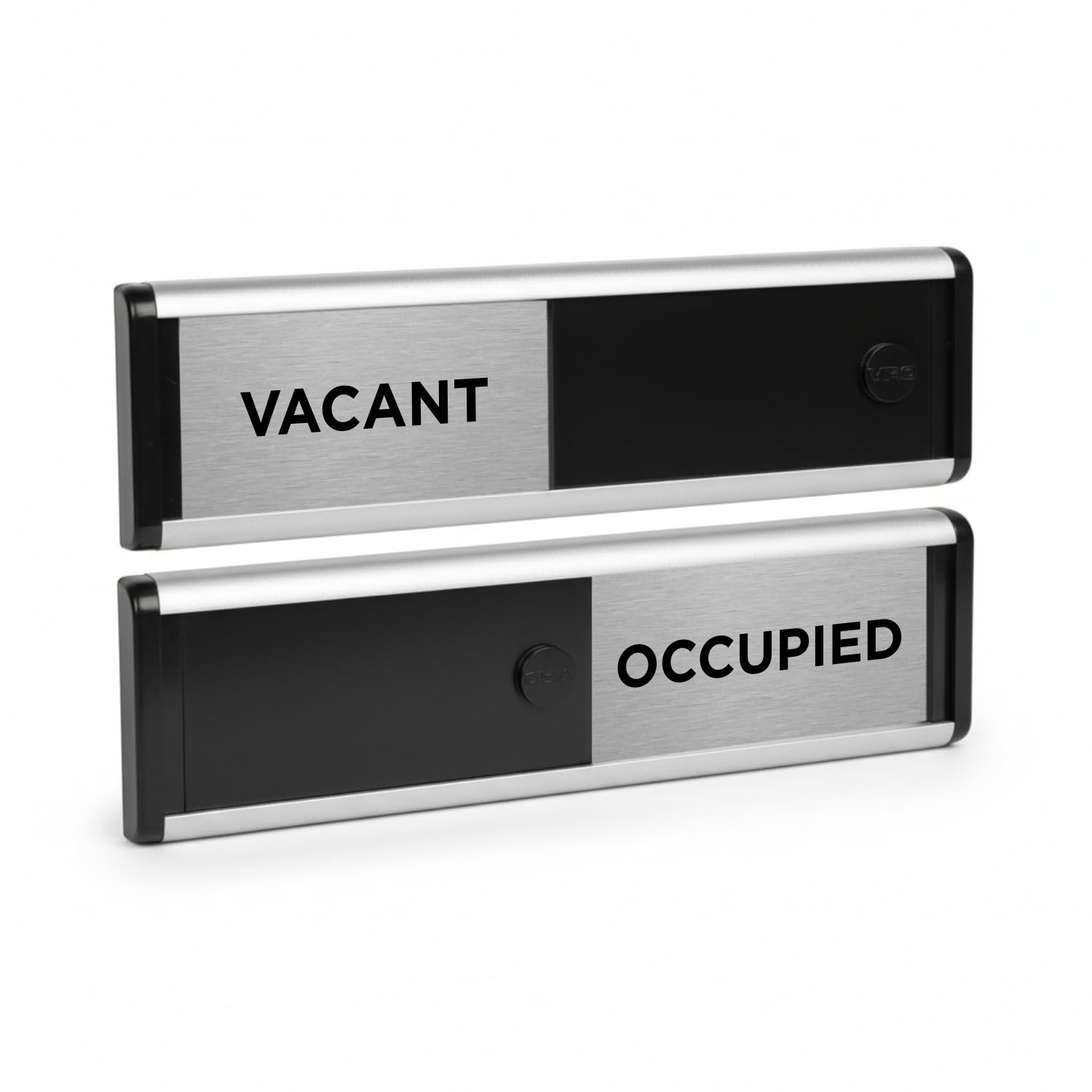 Viro Vacant/Occupied Sliding Door Sign - Black/Silver Edition - 214 x 60mm - Anodised Silver Profile with Black End Caps – Self-Adhesive Fixing — image 1