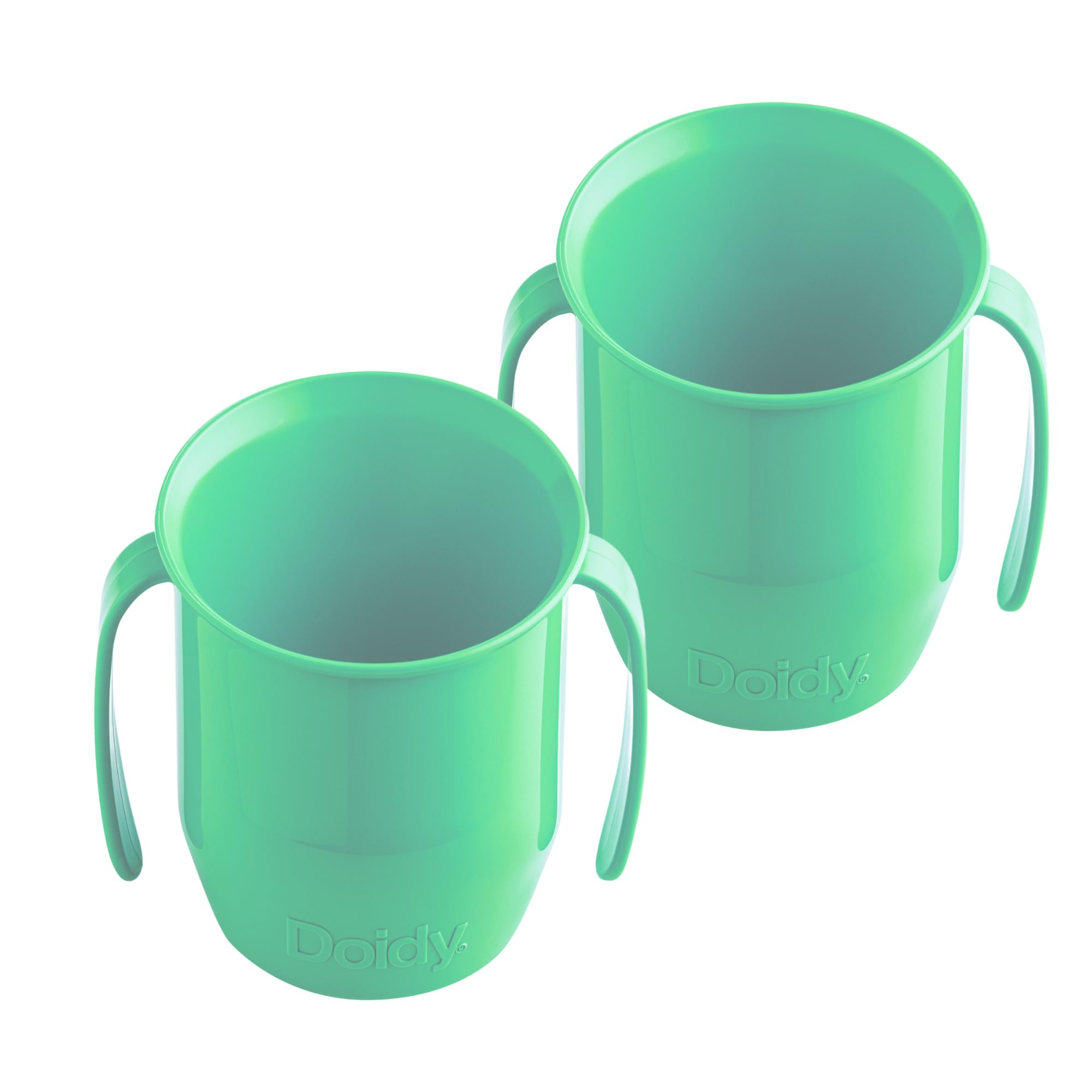 Doidy Cup, Open Cup for Training Baby 6 Months-3 Years, 200ml, Slanted Weaning Cup with Handles for Learning to Drink, BPA Free, 2 Pack (Green)