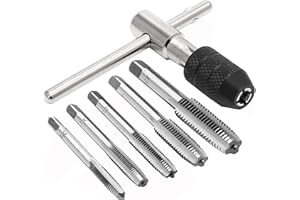 YWHWXB 6 Piece Tap Wrench Tool Set,Adjustable T-Shape Handle Ratchet Tap Wrench,Machine Screw Thread Metric T-Shape Taps Wrench with M3 M4 M5 M6 M8 Taps for Aluminum Metal Plastic Wood