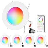 HYDONG 5/6 inch 13W Recessed Lighting Color Changing Can Light White/4Pack | Smart recessed lighting, Compatible with Alexa, 1050LM, APP Dimmable, 5CCT 2700K‑5000K, IC &amp; Damp Rated, ETL &amp; FCC, Timer