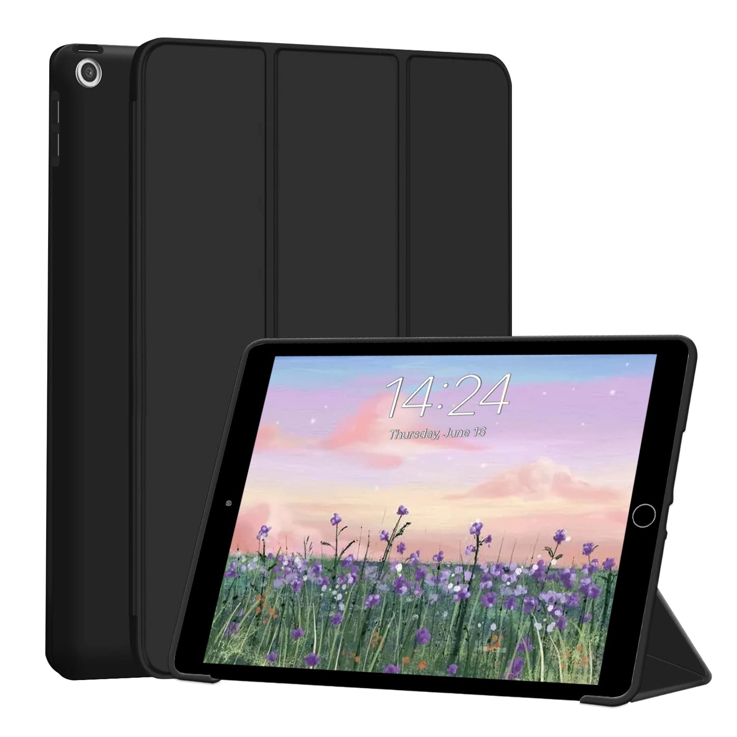 FANSONG Case for iPad 10.2 inch(9th/8th/7th Generation,2021/2020/2019),Slim Trifold Stand with TPU Back Shell,Smart Tablet Case Flip Cover with Auto Sleep/Wake,Black