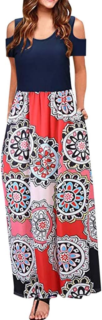 Pervobs Dress , Big Women Solid O-Neck Pockets Dress Loose Party Dress