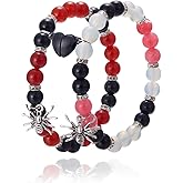 Couples Bracelets Couples Bracelets for Women Men,Heart Bracelets for Couples,Natural Beaded Bracelet Love BraceletsStretch Beaded Bracelets Matching Bracelet for Couple Best Friend Love Family Halloween Party Jewelry Valentines Gift