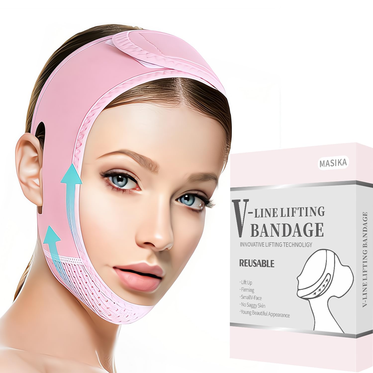 Photo 1 of MASIKA Chin Strap for Sleeping,Adjustable Chin Strap,Jaw Strap,Jawline Shaper,V-Line Mask Chin Up Mask V Shaped Face Mask, Jaw Exerciser,Reusable chin strap,Pink?