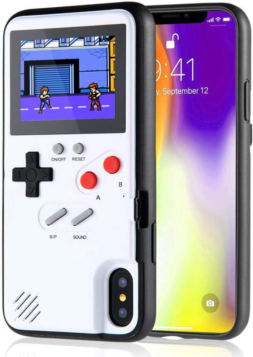 LIOWE Gameboy Case for iPhone, 3D Handheld Retro Game Console Phone Protective Case with 36 Small Game, Shockproof Video Game Case for iPhone 6P/7P/8P, White