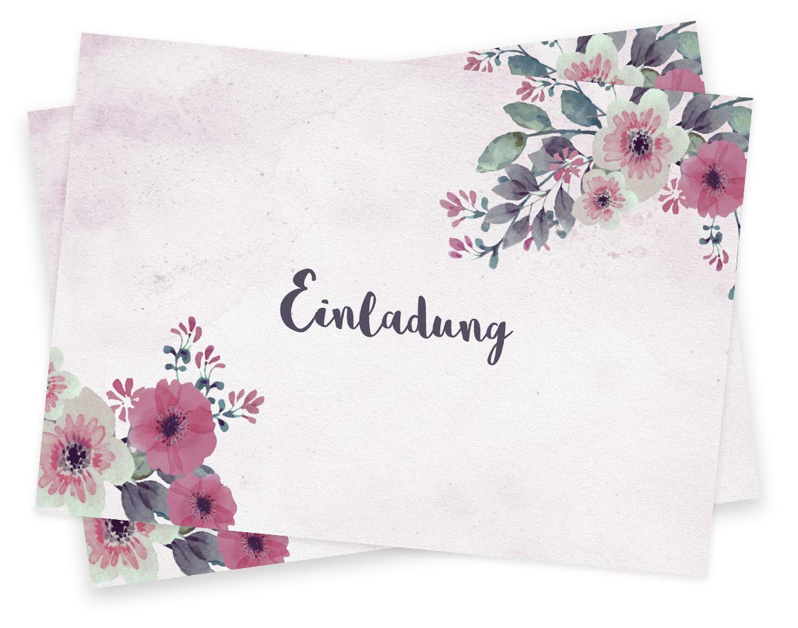 Blank Invitation Cards Set (20 Folding Cards & Envelopes) Invitation for Wedding, Christening, Birthday, Communion etc. – Vintage Flowers Design