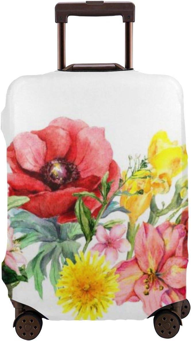 Travel Suitcase Protector,Meadow Flowers Wild Grasses Leaves Repeating