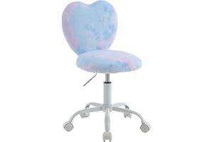 chairus Kids Desk Chair Faux Fur Study Chair for Teenage Girls, Adjustable Heart Shaped Kids Vanity Chair for Bedroom Reading Living Room, Small Cute Student Task Chair with White Foot, Baby Blue