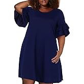 Nemidor Plus Size Casual Dresses for Curvy Women Summer Ruffle Sleeve T-Shirt Swing Mini Dress with Pocket 14-26