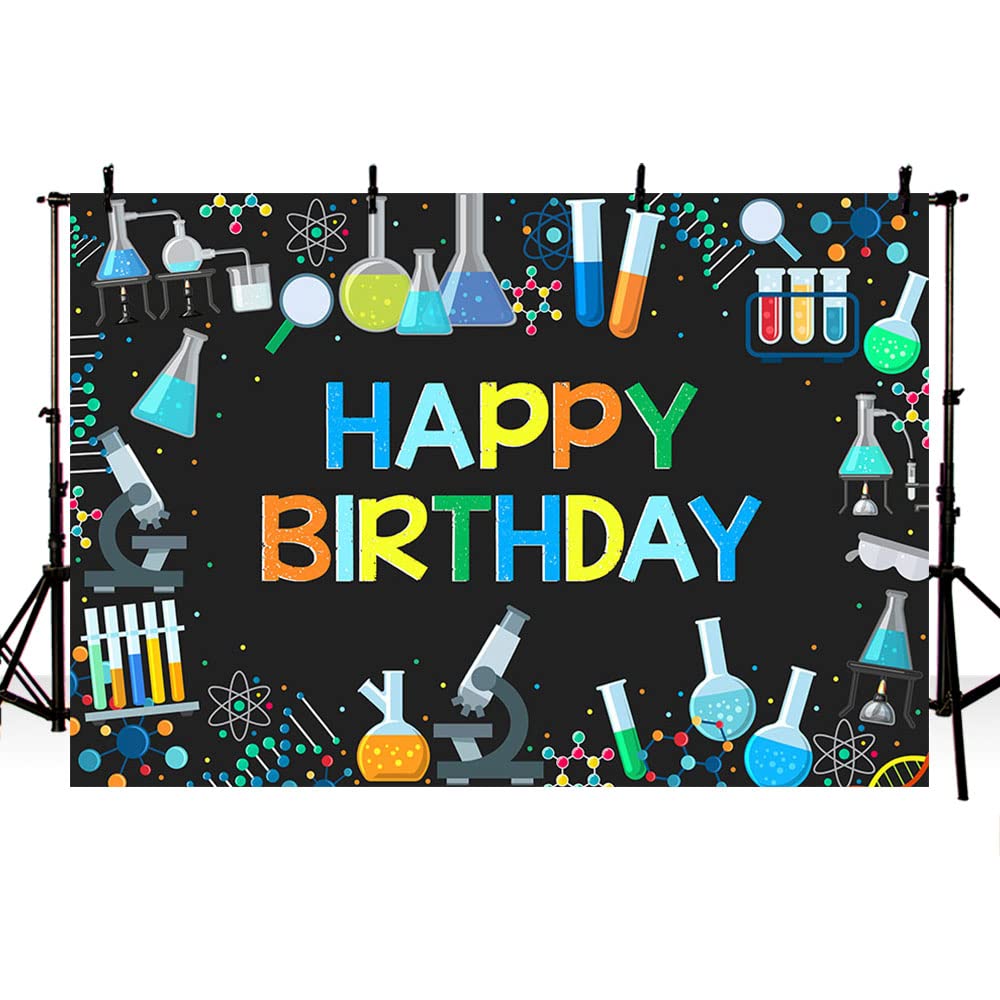 MEHOFOND 7x5ft Mad Scientist Theme Birthday Party Decoration Backdrop Physical and Chemical Experiments Fun Science Subject Photography Background Cake Smash Banner Studio Photo Props