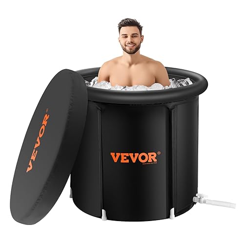 VEVOR Ice Bath Tub, 80 cm Long Cold Water Therapy Plunge Tub for Athletes, Portable Outdoor Ice Barrel Plunge Pool for Recovery, 341L Inflatable Folding Bathtub with Cover, Home Ice Pod for Adult