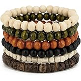 Aijewelop 5 Pieces, Womens ans Mens Wooden Bead Bracelets Set, Multi-Color Wood Beads, Bohemian Style Stretch Bracelets