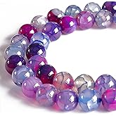 100pcs 8mm Purple Dragon Vein Agate Beads Natural Gemstone Beads Round Loose Beads for Crafting and Jewelry Making
