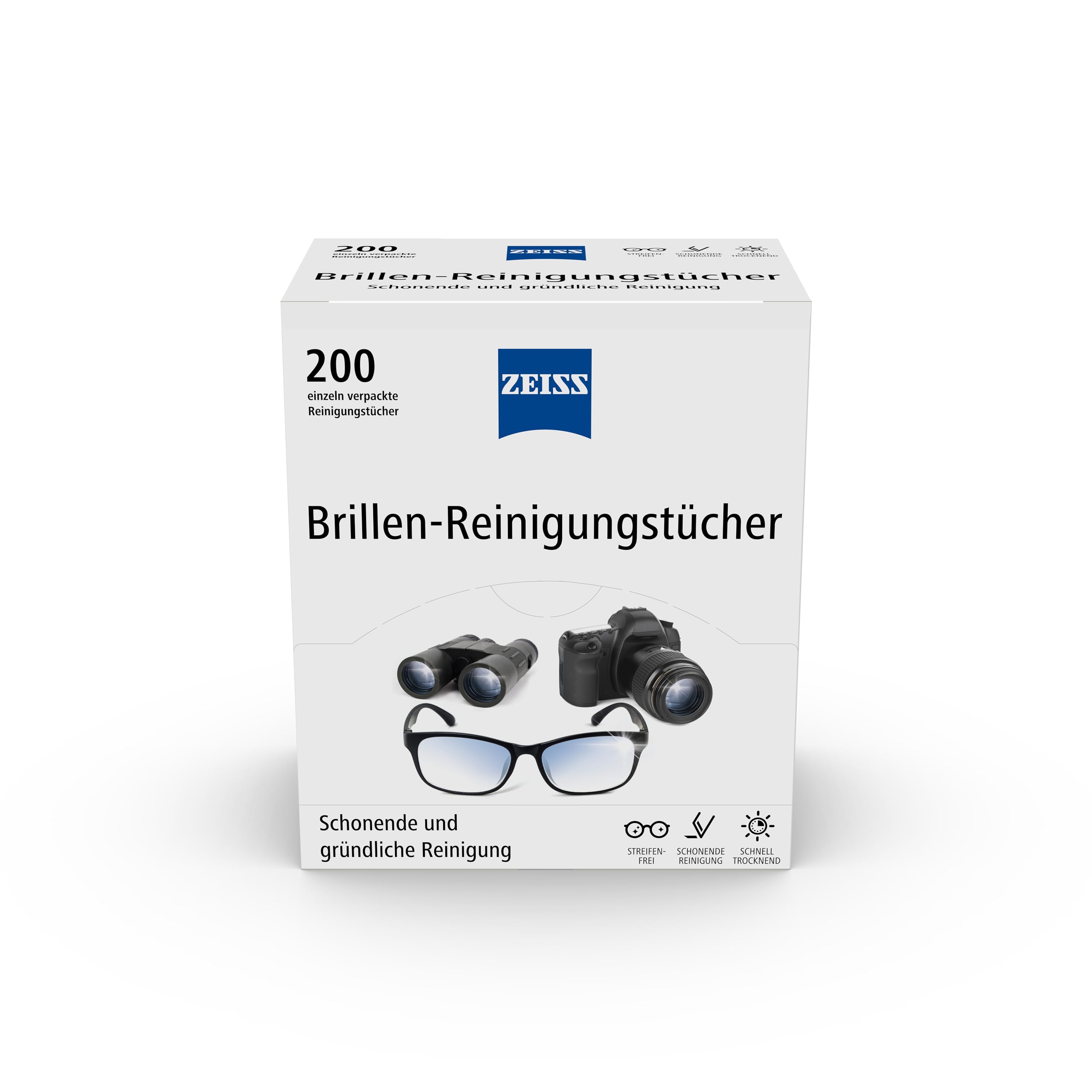ZEISS glasses cleaning wipes (200 pieces), NEW formulation for gentle and thorough cleaning of your glasses