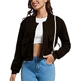 YSW Womens Cropped Bomber Jacket Baseball Varsity Jacket Casual Jackets with Pockets Button Down Chaquetas de Mujer