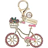 MONNEL MC434 Little Crystal Lady Bicycle Lobster Clasp Charm for Women with Velvet Bag (Pink,1 Piece)