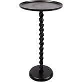 Kate and Laurel Ropa Cast Aluminum Round Pedestal Side Table | 13 x 13 x 24, Black, Metal End Table, Spiral Rope Design, Use as Living Room Indoor Plant Stand or Bedroom Nightstand