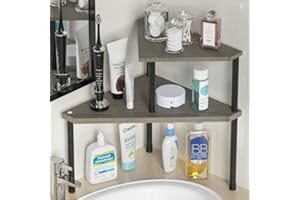 Weenson Bathroom Counter Organizer Over Sink Organizer for Toiletries, Makeup, Kitchen Countertop Organizer Spice Rack for Salt, 2-Tier Corner Counter Shelf for Coffee Area Storage(Rustic Grey)