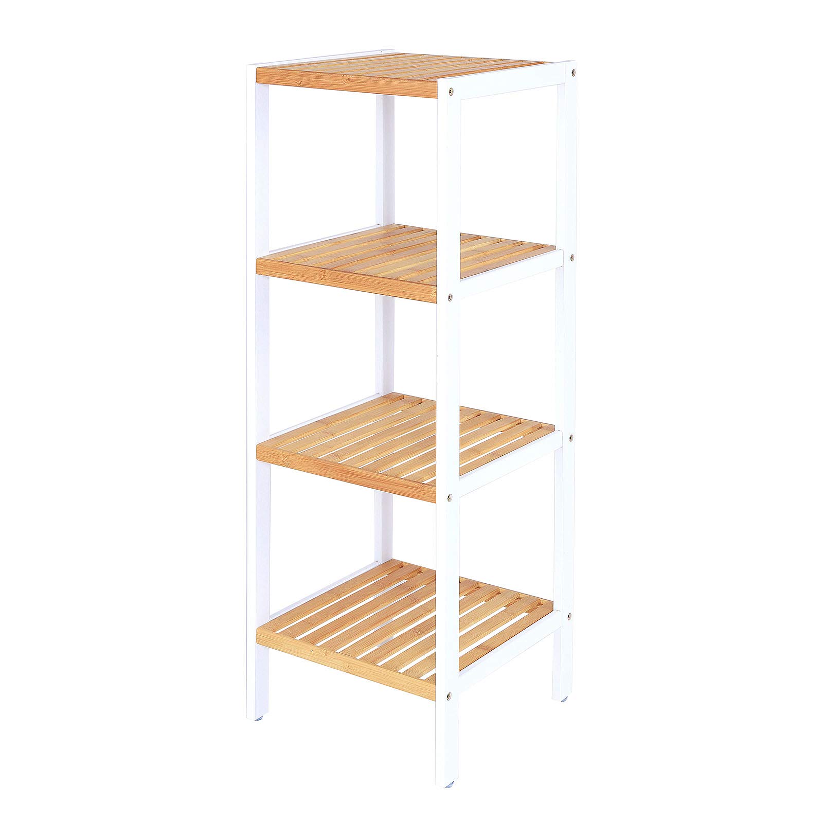 dibea Bathroom Shelf with 4 Shelves Living Room Shelf Bamboo Shelf Bookshelf Corner Shelf Kitchen Shelf 33 x 33 x 98 cm Natural/White