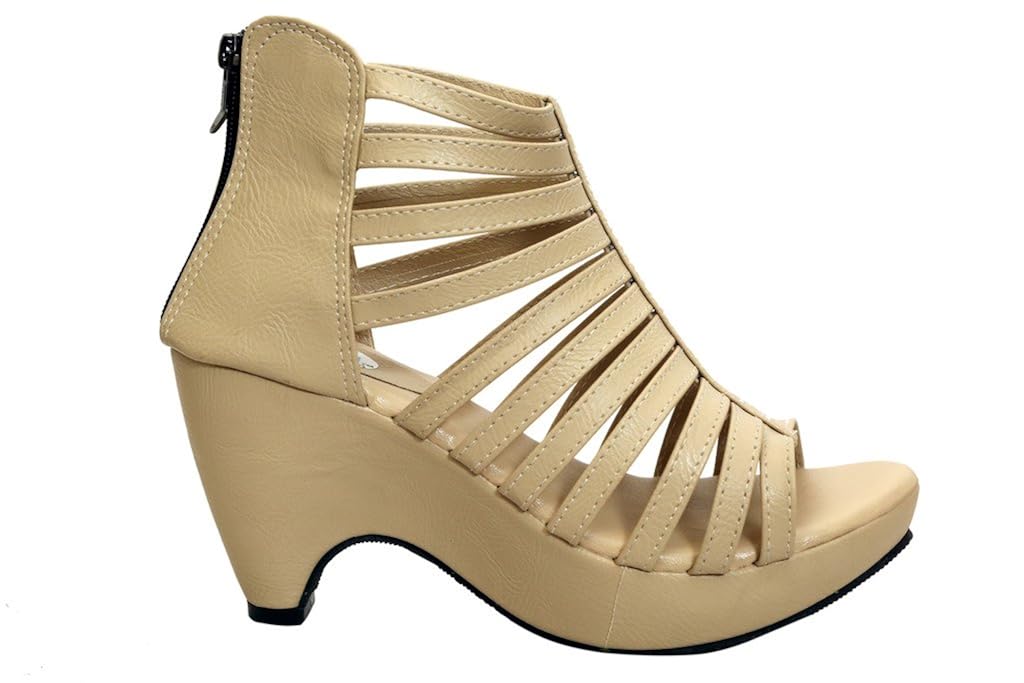remson india women's beige synthetic block heel gladiators - 36