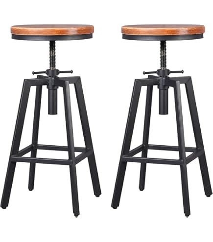 Diwhy Industrial Vintage Counter Stool, Kitchen Counter Height Adjustable Swivel Chair, Metal Frame Stool, 20.47-26.77 Inch, Fully Welded Base, Gray PU Upholstered, Set Of 2