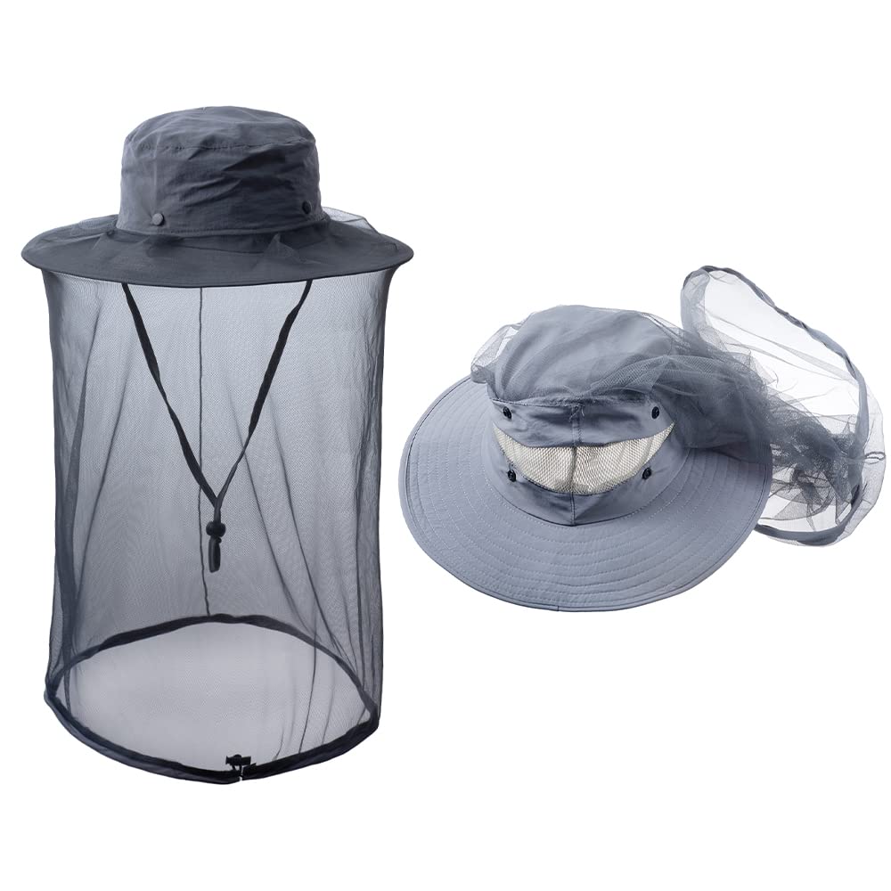 ZffXH Mosquito Fly Head Net Hat Netting Fishing Cap Bee Beekeeping Beekeeper Veil Hats for Men Women Dark Grey