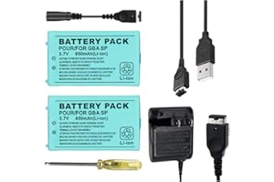 TFSeven 2Pcs Replacement Battery Compatible for Nintendo GBA SP 850mah 3.7V Rechargeable Lithium Ion + AC Adapter 5.2V 450mA Wall Charger Power Supply for GBA Sp Gameboy Anvance Accessories Bundle Kit