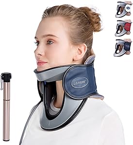 LEAMAI Newest Cervical Neck Traction Device-Adjustable Inflatable Neck Stretcher Collar for Home Traction Spine Alignment -(C03,Blue)