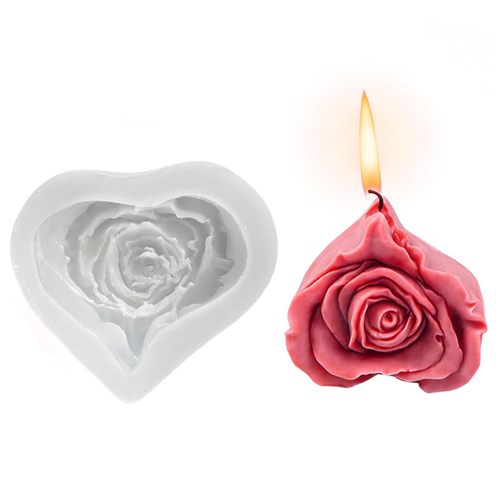Heart Rose Flower Candle Moulds,1PC 3D Love Rose Candle Moulds for Candle Making,Aromatherapy Soap Making Chocolate Baking Molds for Valentine's Day Wedding Party Home Decoration(Heart Rose Mould)