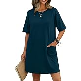 Ekouaer Womens Cotton Nightgown with Pocket Short Sleeve Sleep Shirt S-2XL | Crew Neck Night Dress, Plus Size Nightshirt, Soft Above the Knee Loungwear, Loose Night Gown, for sleep/going out