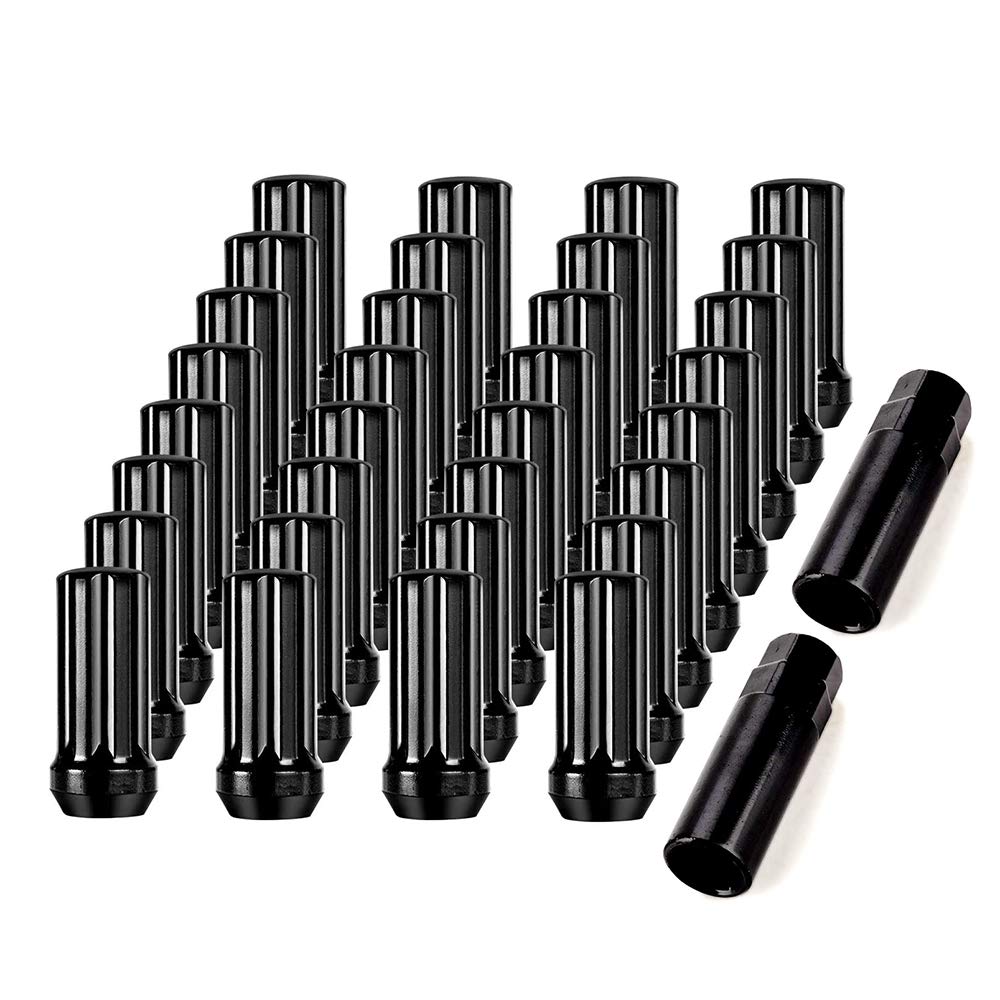 Fits Dodge Ram 9/16-18 Wheel Lug Nuts 32 Pack, Black 9/16 x 18 Trim Lug Nuts 2 inches Tall Spline Drive Cone Seat with Socket for Dodge 1994-2011 Ram 2500 3500 Aftermarket Wheel 8x6.5 5x5.5