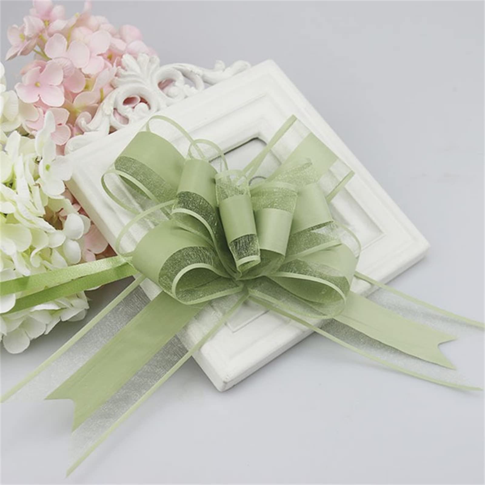 ZOYIEP 20 Bows Large Gift Bows, Organza Bows Wedding Decoration Car Decoration Wedding for Party Gifts Wedding Decoration Car (Light Green)