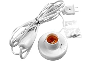 SZGATE 1pcs White Hanging Light Cord E27 Light Bulb Socket to 2-Prong with On/Off Switch (About 80mm Base & 9.2ft Wire)