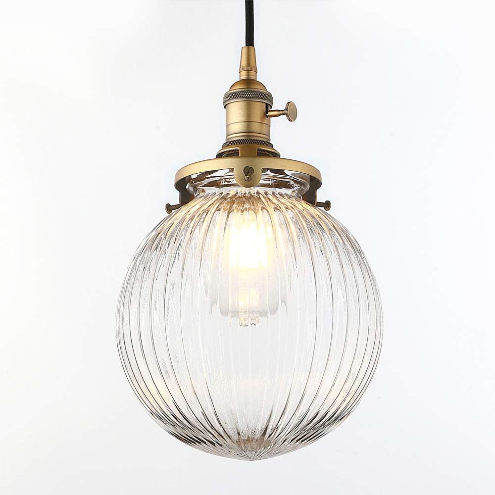 Yosoan Vintage Edison Switch Pendant Light Fiting with Ribbed Globe Glass Shade - Image 3
