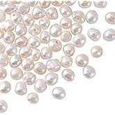 PONABEADIY 1 Box 60PCS Natural Cultured Freshwater Pearl Beads with Hole Summer White Seashell Irregular Baroque Pearls Loose Spacer Bead Bulk for Jewelry Making Bracelets Necklace Earrings Diy Crafts