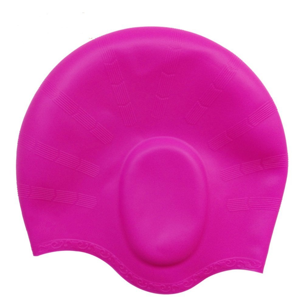 Medifier Silicone Warterproof Swim Cap Hat Earmuffs for Aldult both Men and Women Rose Red