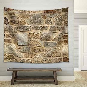 Seamless Ashlar Old Stone Wall Texture Background - Fabric Wall Tapestry Home Decor - 51x60 inches