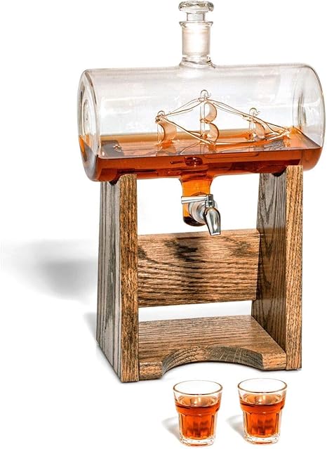 Amazon Com Seven Seas Spigot Decanter With Oak Base Liquor Decanters