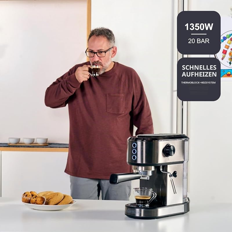 - Espressomaschine BXCO1350E | 1350W | 20 Bar Druck | Thermoblock-System | 1-2 Tassen Filter | Drehbare Dampfdüse | Abnehmbarer 1L Wassertank | Tassenwärmer & Tropfschale — Foto 2 von 8