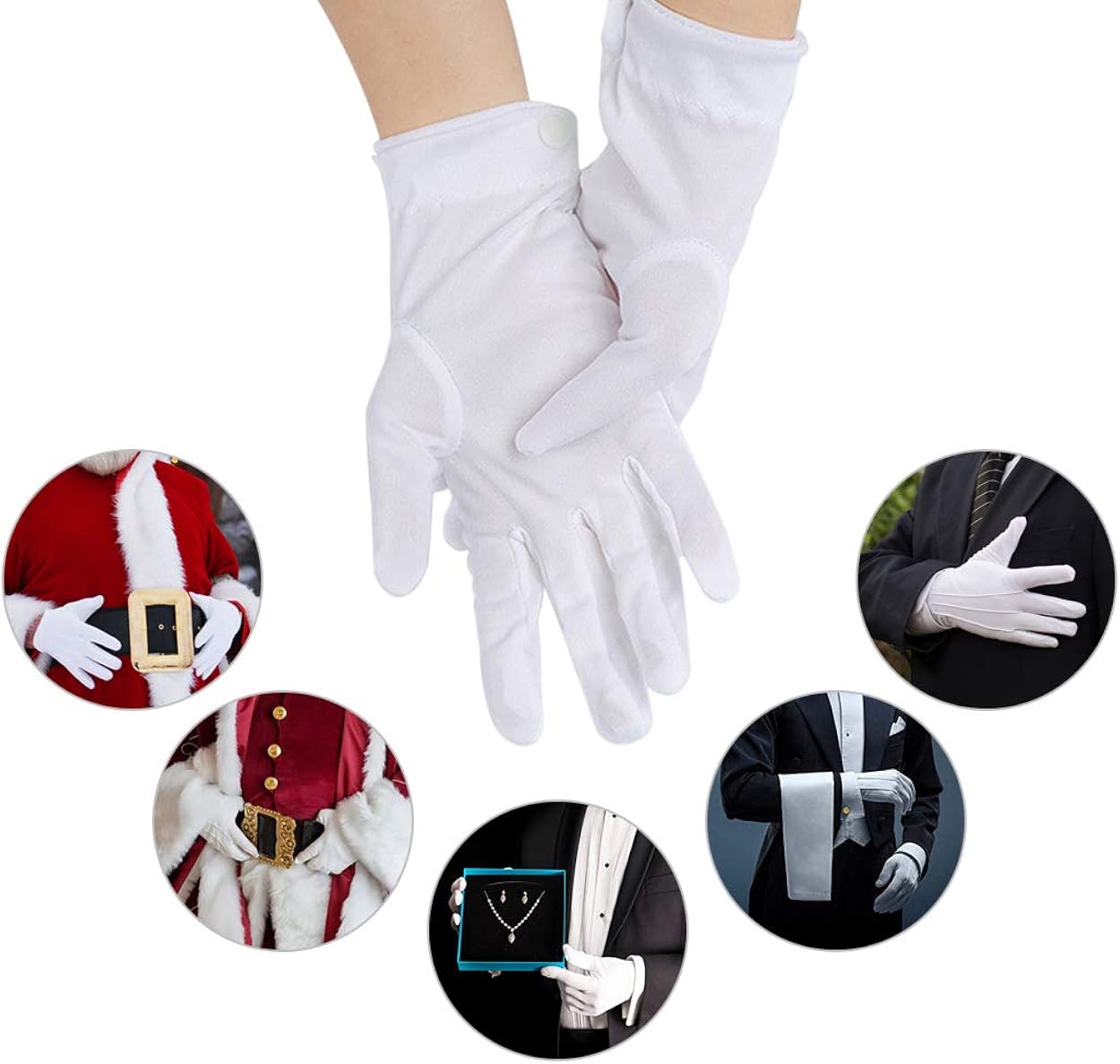 SC Special Cotton Gloves with Snap Closure - Parade Gloves for Police Jewelry Inspection, Formal Tuxedo - White - Image 3