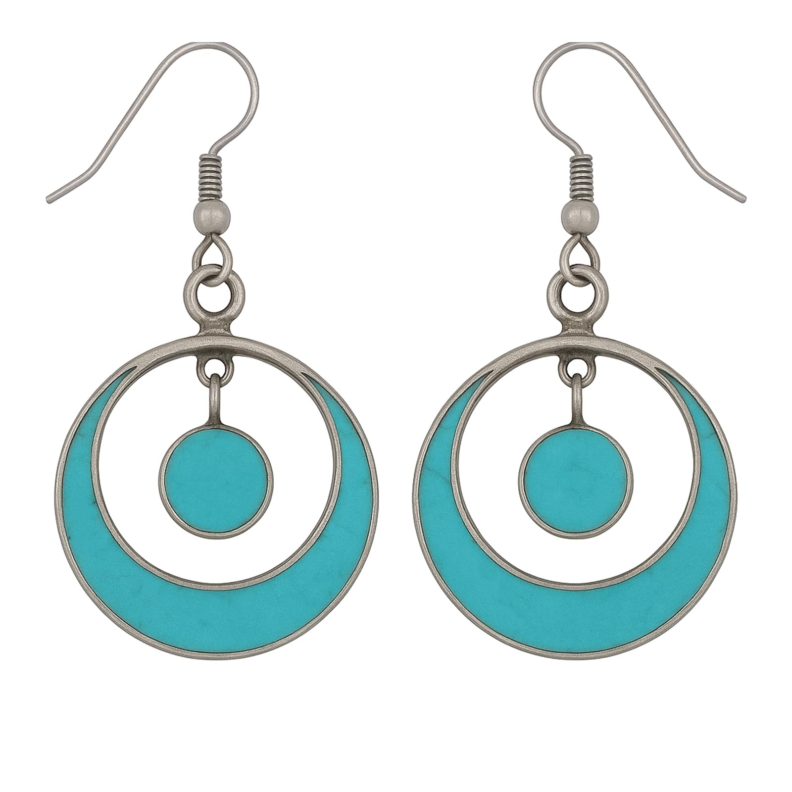 Compressed Turquoise Gemstone Inlay Beautiful Drop Dangle 925 Silver Plated Fashion Contemporary Earrings for Women & Teens Designer Party Gift Jewellery