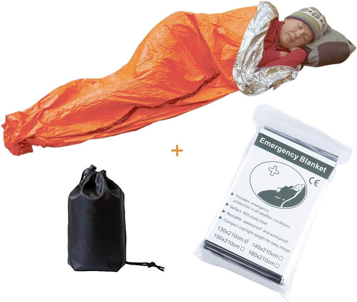 Helonge Emergency Survival Sleeping Bag (1 Pack) and Mylar