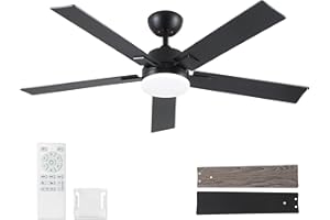 RAYQUEEN 52 Inch Ceiling Fans with Lights and Remote, Black Ceiling Fan with 5 Blades, 6 Speed Reversible DC Motor, 3CCT Dimmable LED, Modern Design for Bedroom, Living room & Covered Outdoor,Includes Downrod