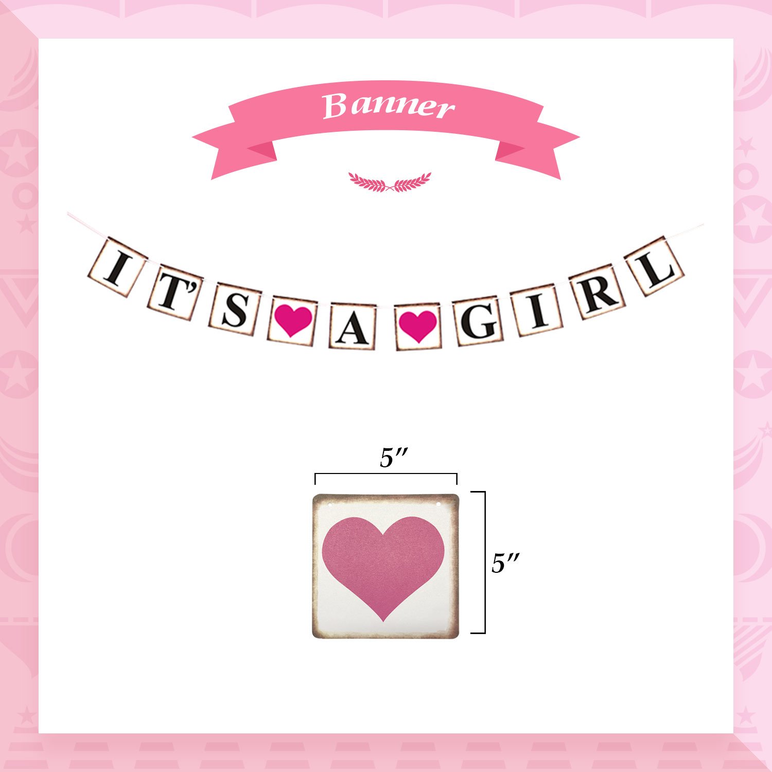 YoTruth Pink Baby Shower Decorations for Girl Paper decorations Set with It\'s a Boy Banner Pom poms Flowers Honeycomb paper Balls Tassels feet dot garland