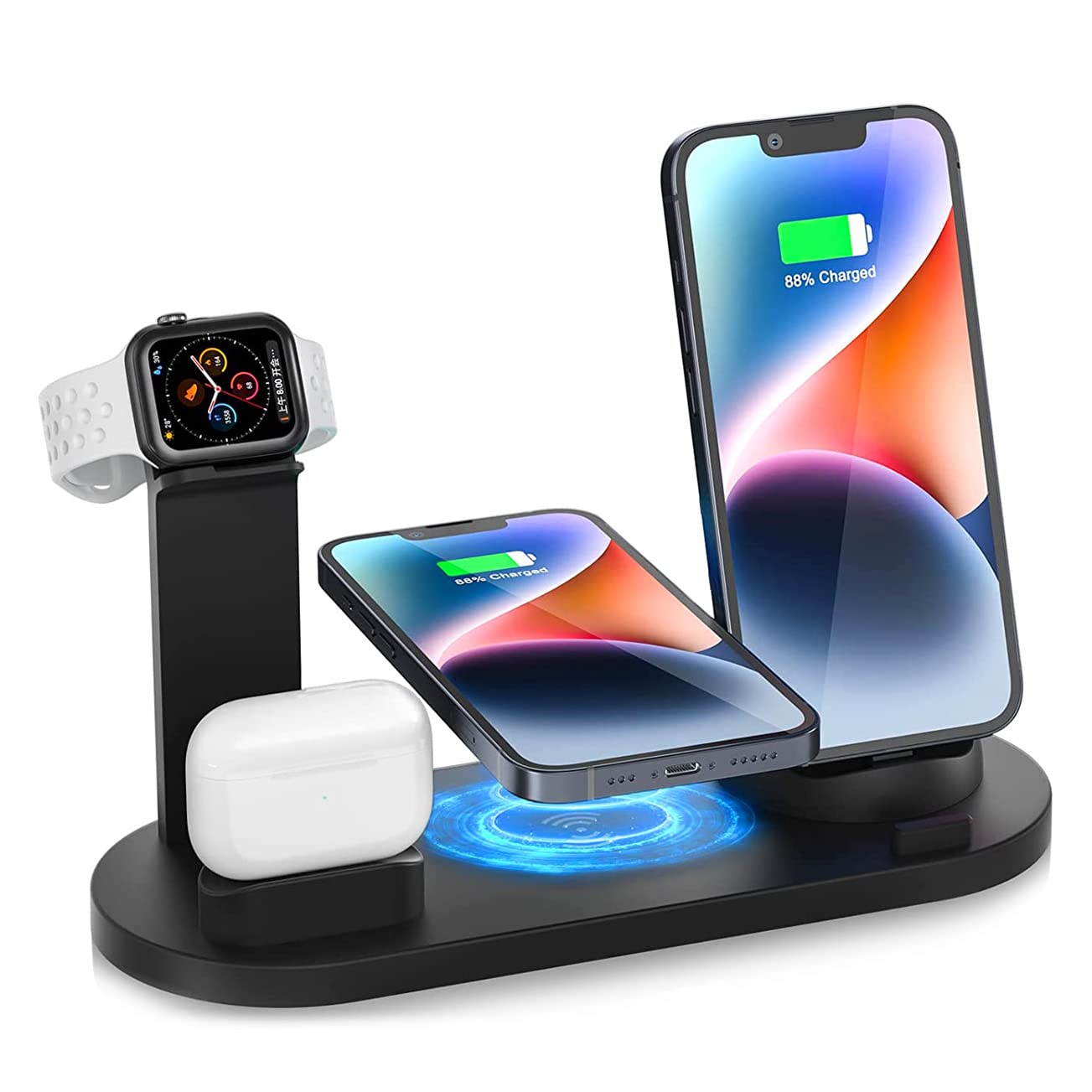Charging Station, 3 in 1 Wireless Charging Station for Multiple Devices, Phone and Watch Charger Stand Multi Charger Station for Iphone, iWatch, Airpod, for Samsung Phone, Black