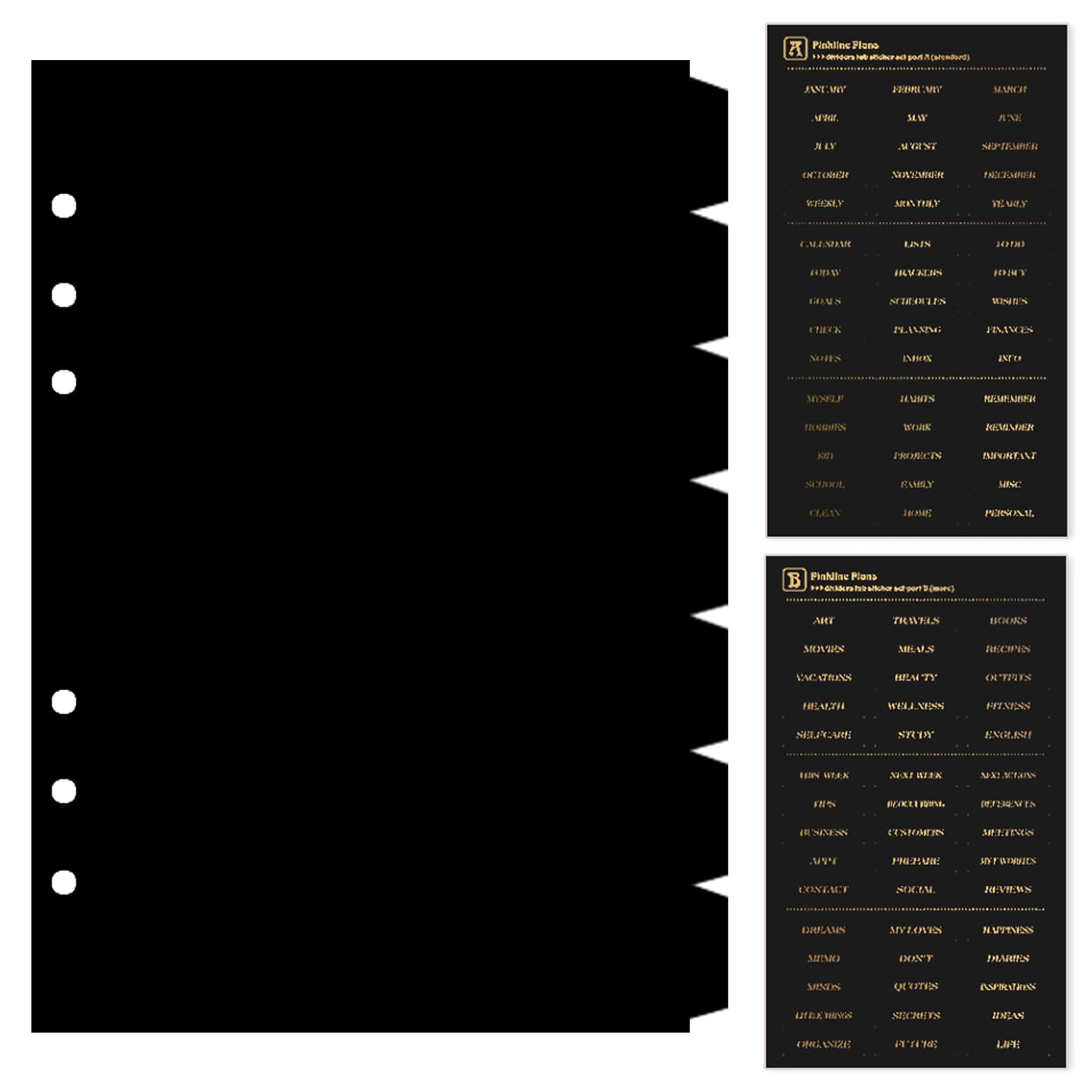 DY.2ten Black Dividers for 6 Ring Binder, 7-Tab Sturdy Plastic Dividers, A5 Index Divider, 6 Hole Binder Dividers, Insertable Notebook Planner Tab Dividers for Binders