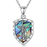 LONAGO Saint Michael Shield Necklace Archangel St Michael Pendant Necklace Gift for Men Father Friend Brother