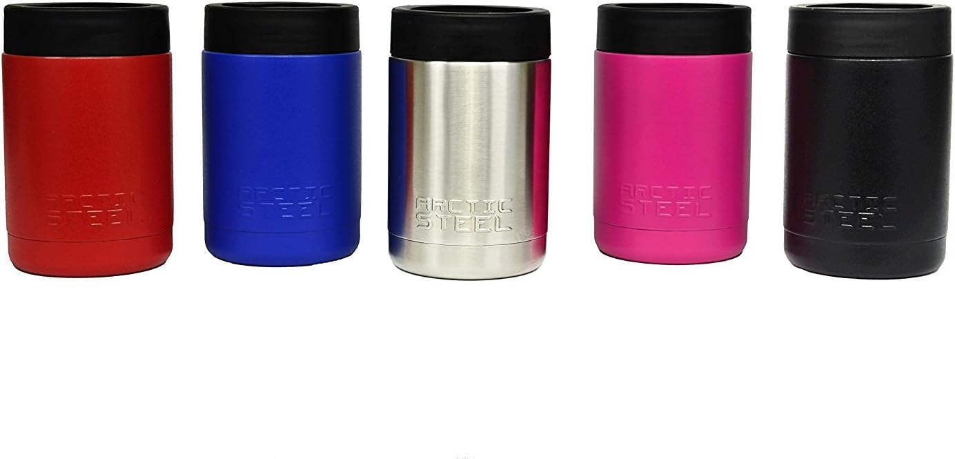 Arctic Steel Insulated Coozies - Durable Stainless Steel Can, Bottle Keeper and Holder, For Standard 12oz Can or Bottle - Powder Coated Beer Coozies, Drinking Accessories - Black