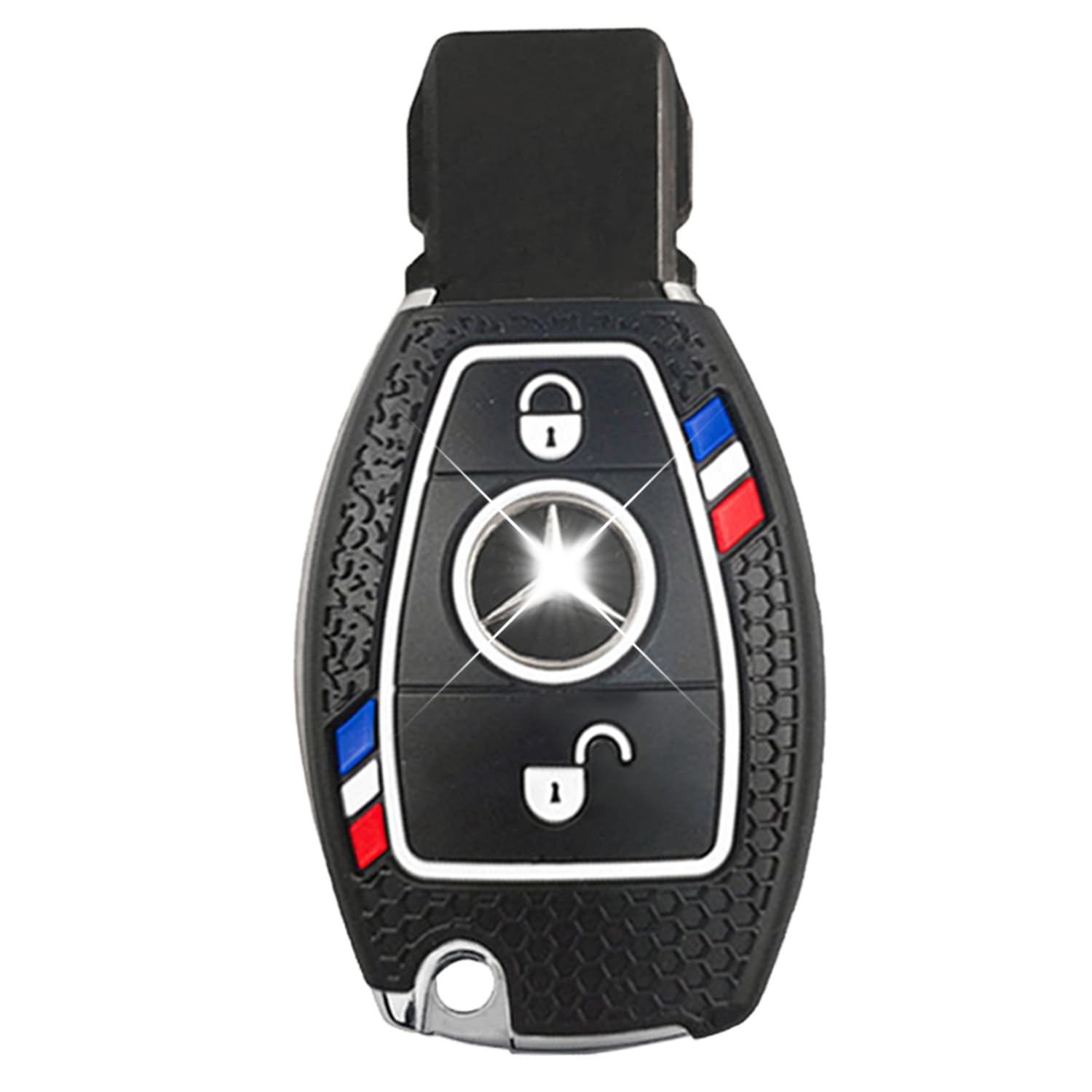 Mercedes-Benz TPU Silicone Key Cover for A, B, C, E, G, K, R, S, M, AMG, VITO, VIANO, GLA, GLC, GLE, GLK, SL, SLK - 2-Button Fob Protection (Black)