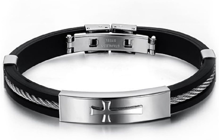 Aaishwarya 100% Stainless Steel and Silicon Material Cross Design Men's Bracelet for Men/Boys